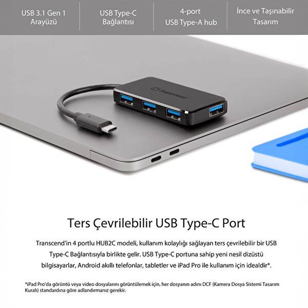 Transcend TS-HUB2C USB-C Cihazlarınız İçin 4 Portlu USB 3.1 Hub