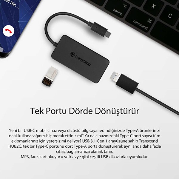 Transcend TS-HUB2C USB-C Cihazlarınız İçin 4 Portlu USB 3.1 Hub