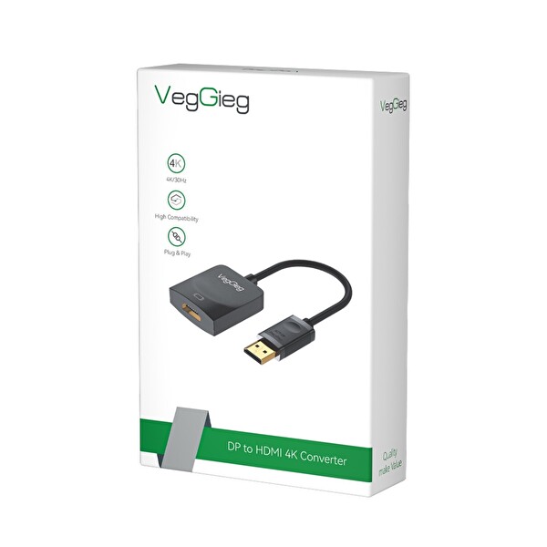 VegGieg 4K 30Hz DisplayPort (DP) Erkek to HDMI Dişi Aktif Çevirici Dönüştürücü Adaptör Kablo