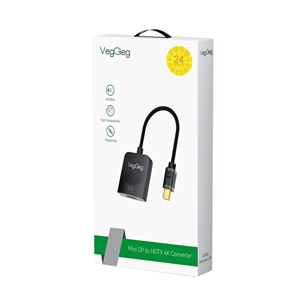VegGieg 4K 30Hz Mini DisplayPort (DP) Erkek to HDMI Dişi Aktif Çevirici Adaptör Kablo