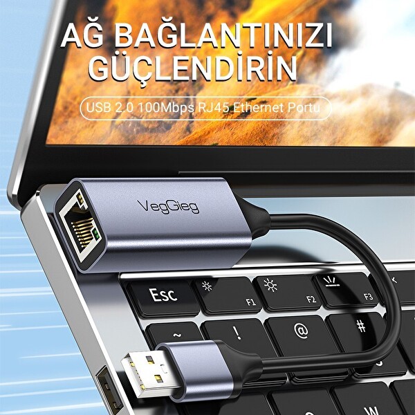 VegGieg USB 2.0 to 100 Mbps RJ45 Lan Ethernet İnternet Bağlantı Çevirici Dönüştürücü Adaptör