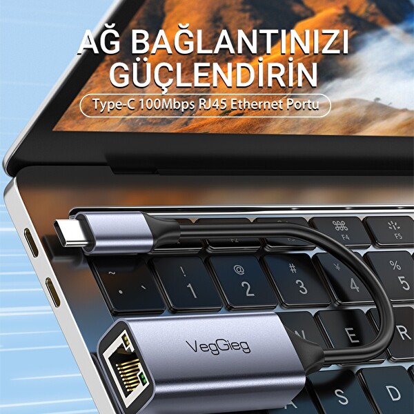 VegGieg USB Type-C to 100 Mbps RJ45 Lan Ethernet İnternet Bağlantı Çevirici Dönüştürücü Adaptör