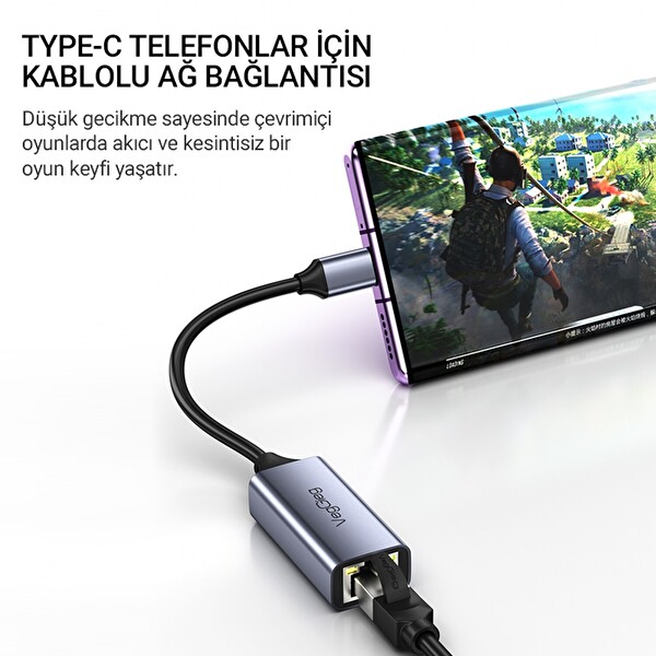 VegGieg USB Type-C to 100 Mbps RJ45 Lan Ethernet İnternet Bağlantı Çevirici Dönüştürücü Adaptör