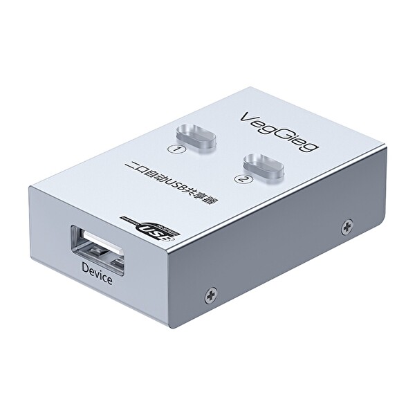 VegGieg USB 2.0 Anahtarlı Manuel 2 Portlu Yazıcı Printer Çoklayıcı Paylaşım Sharing Beyaz Switch Adaptörü