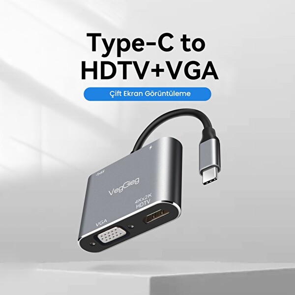 VegGieg Type-C 4K HDMI 1080P VGA USB 3.0 PD Dönüştürücü Çevirici Hub
