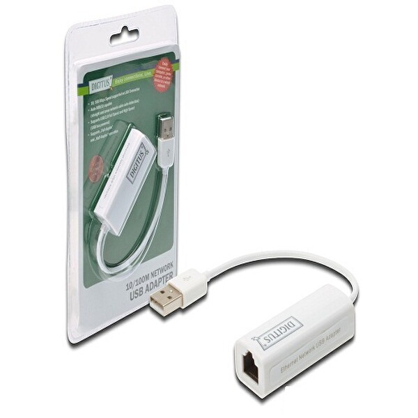Digitus DN-10050 USB 2.0 10/100 Ethernet Adaptörü 1×RJ45 Dişi USB-A Erkek