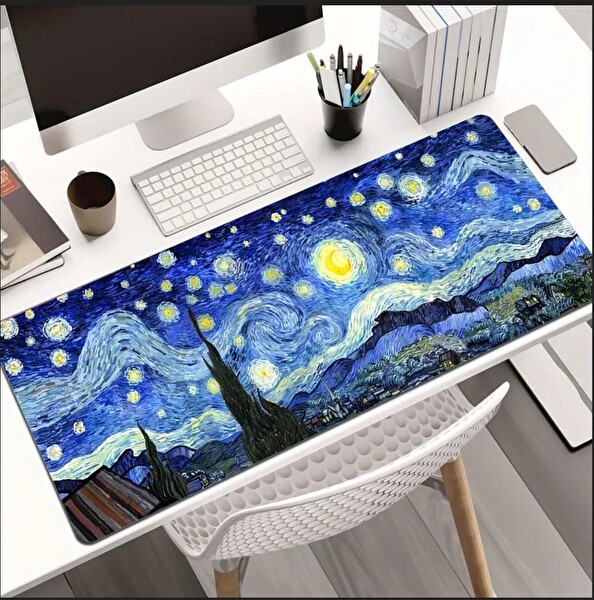 Sge Teknoloji 70×30 CM Van Gogh Yıldızlı Gece Tasarımı Kaydırmaz Taban Speed Yüzey Gaming Mouse Pad