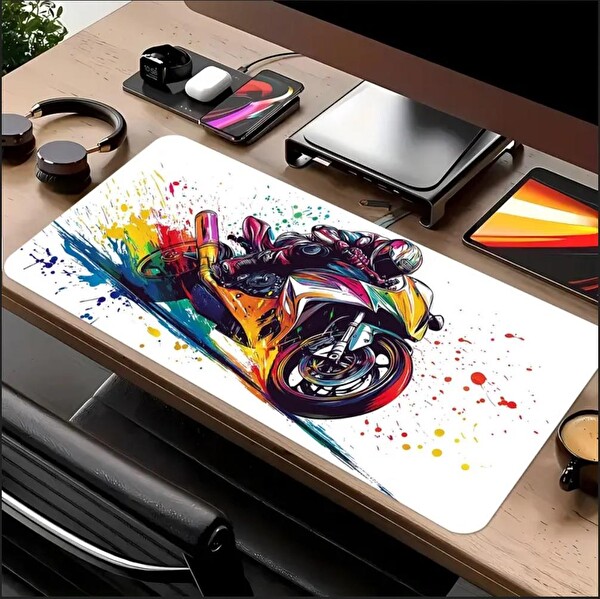Sge Teknoloji 70×30 CM Yarış Motosikleti Temalı Kaydırmaz Taban Speed Yüzey Gaming Mouse Pad