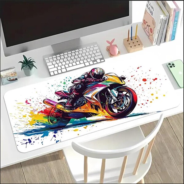 Sge Teknoloji 70×30 CM Yarış Motosikleti Temalı Kaydırmaz Taban Speed Yüzey Gaming Mouse Pad