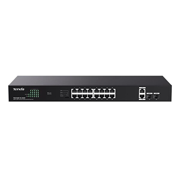 Tenda TEG1120P-16-250W 16 Port POE+ 10-100-1000 2 Port Uplink - 2 Port SFP Switch Çelik Kasa