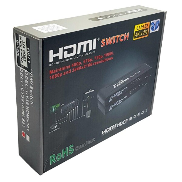 Fully 5 Port 5x1 FHD Kumandalı HDMI Switch