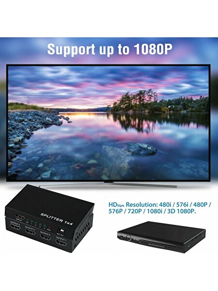 Anunnaki 4 Port HDMI Splitter 4K UHD Full HD 1080P Monitör Çoklayıcı Adaptör