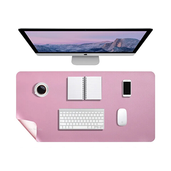McStorey 60x30cm Deri Çift Taraflı Kaymaz ve Su Geçirmez Mat Pembe Mouse Pad