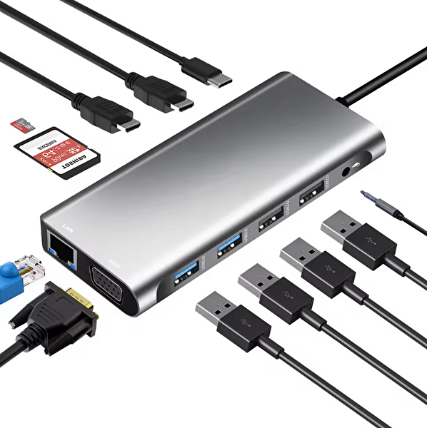 Evimdeyokyok ZR610 Type-C 12 İn 1 Çift HDMI