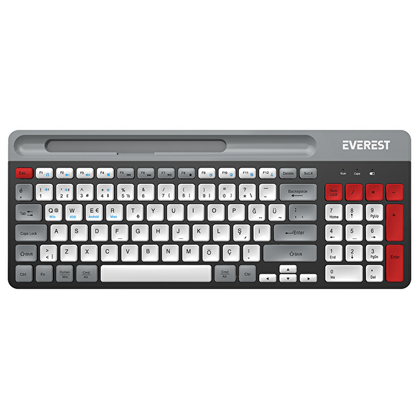 Everest KB-88 RUBY Beyaz - Gri 2.4G - BT1 - BT2 Çoklu Cihaz Bağlantılı Q Kablosuz Klavye