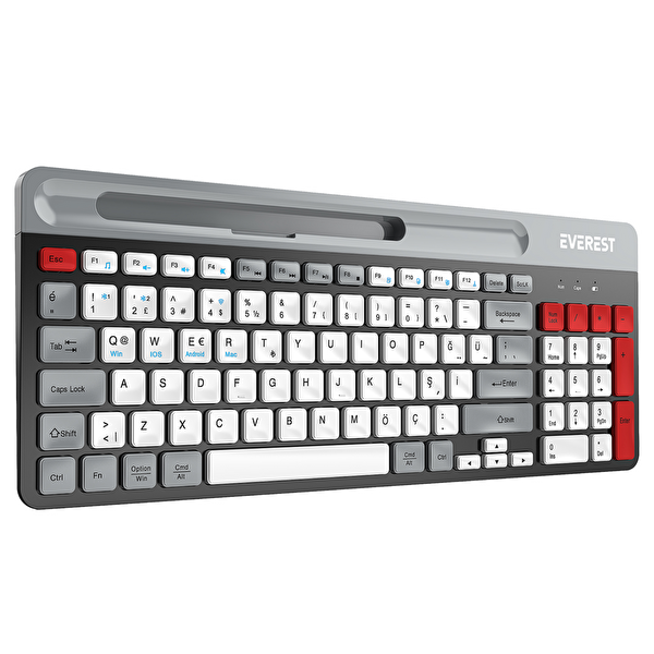 Everest KB-88 RUBY Beyaz - Gri 2.4G - BT1 - BT2 Çoklu Cihaz Bağlantılı Q Kablosuz Klavye