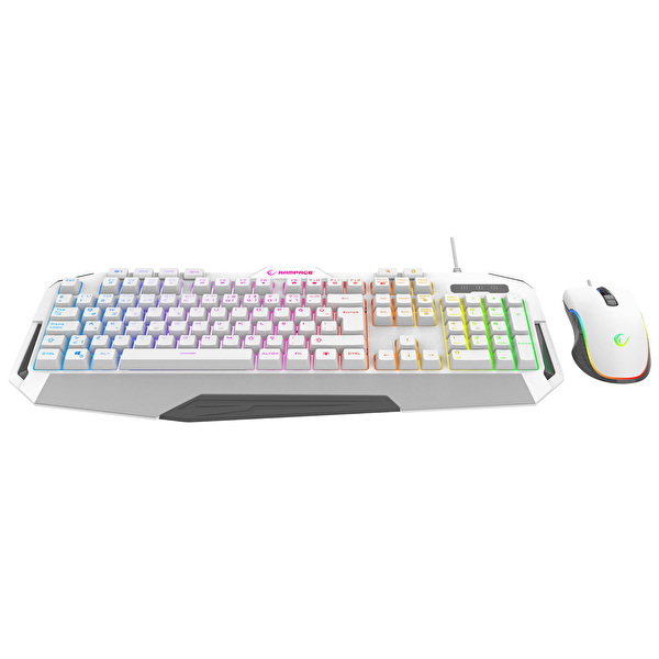 Rampage KM-34 GLARE Beyaz Usb RGB Aydınlatmalı Q 12800 DPI Mouse Gaming Oyuncu Klavye Set