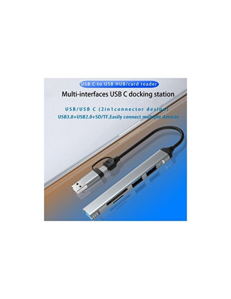 Technow USB 3.0-USB 2.0-SD-TF Girişli 5 İn 1 Tip-C Çevirici Adaptörü