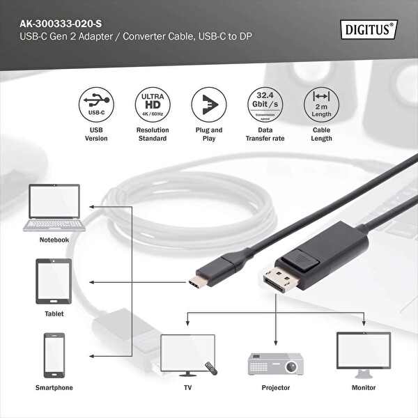 Digitus USB Type-C Gen 2 Type-C - DP Adaptör Kablosu