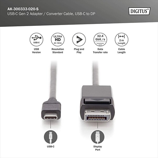 Digitus USB Type-C Gen 2 Type-C - DP Adaptör Kablosu