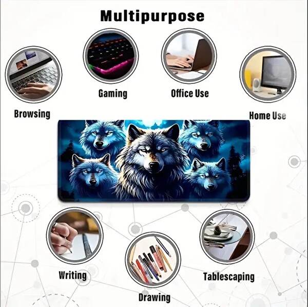 Sge Teknoloji 70x30 CM 5 Kurt Tasarımı Kaydırmaz Taban Speed Yüzey Oyuncu Mouse Pad