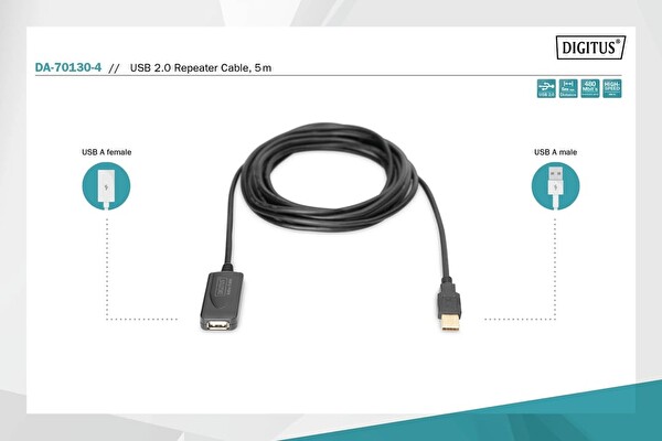 Digitus DA-70130-4 USB Uzatma Kablosu USB 2.0 - 5 M