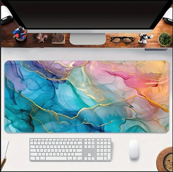 Sge Teknoloji 65X25 CM Renkli Mermer Temalı Kaydırmaz Speed Yüzey Mouse Pad