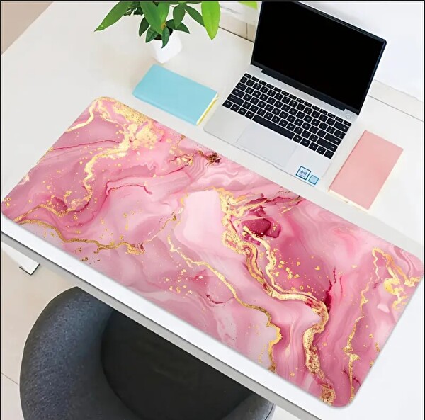 Sge Teknoloji 65X25 CM Pembe Mermer Tasarımlı Speed Yüzey Kaydırmaz Oyuncu Mouse Pad