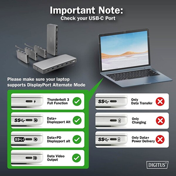 Digitus USB-C Docking Statio 10 Gbit/s - 13 Port 3.2 Gen 2 Bağlantı Noktası Çevirici