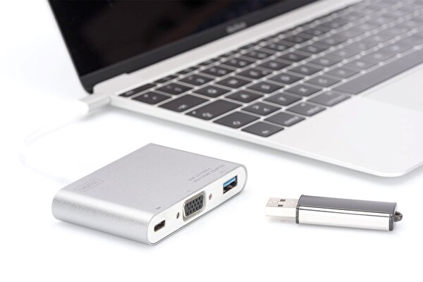 Digitus USB 3.0 - USB Tip C - VGA Grafik Adaptörü USB 3.0 HUB 20 CM