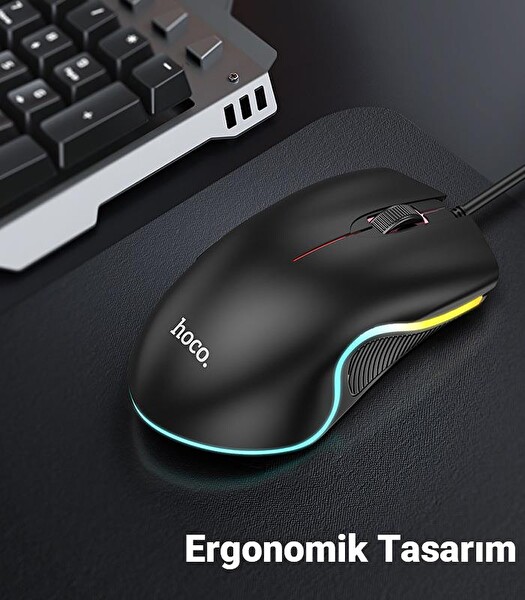 Hoco GM19 RGB LED Işıklı Gamer Oyuncu Kablolu Optik Mouse