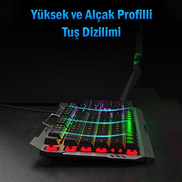 Aula F2023 2400DPl Türkçe Q Rainbow Membran Oyuncu Klavye Ve Mouse Seti