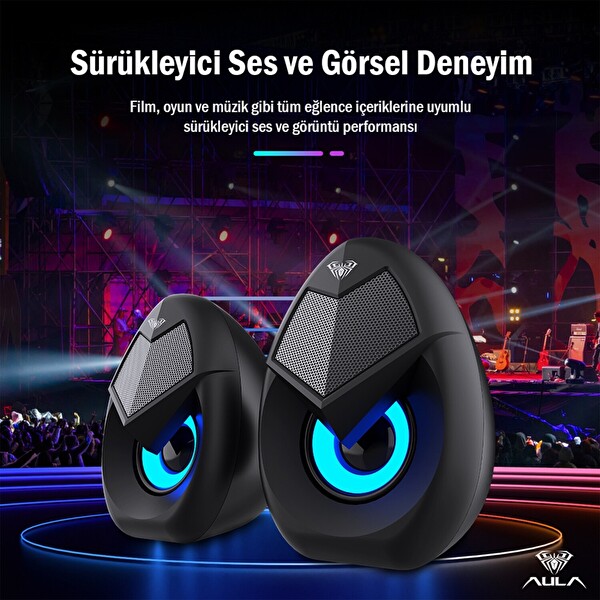 Aula N-69 2x3W RGB LED Işıklı Masaüstü Oyuncu Laptop PC Bilgisayar Hoparlörü