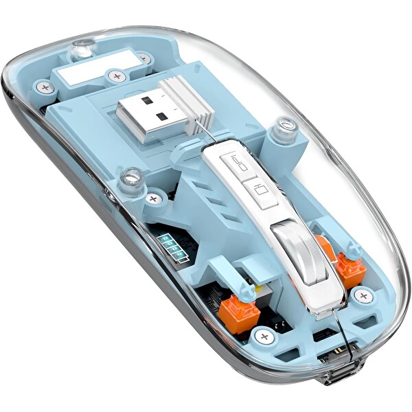 ScHitec M377 Ultra Sessiz 3 Bağlantı Modlu 2xBluetooth Kablosuz Bağlantı - 2.4Gh Gaming Type-C Şarjlı Mouse Mavi