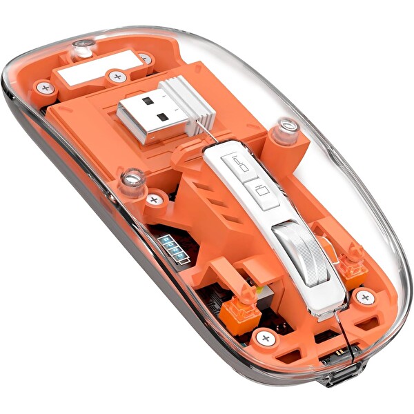 ScHitec M377 Ultra Sessiz 3 Bağlantı Modlu 2xBluetooth Kablosuz Bağlantı -fh 2.4Gh Gaming Type-C Şarjlı Mouse Turuncu