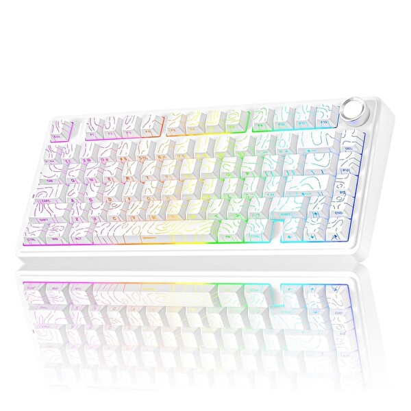 Aula F75 Mekanik RGB TKL Seiya Switch Kablosuz Makrolu Hot Swap Gaming Klavye - Desenli Beyaz