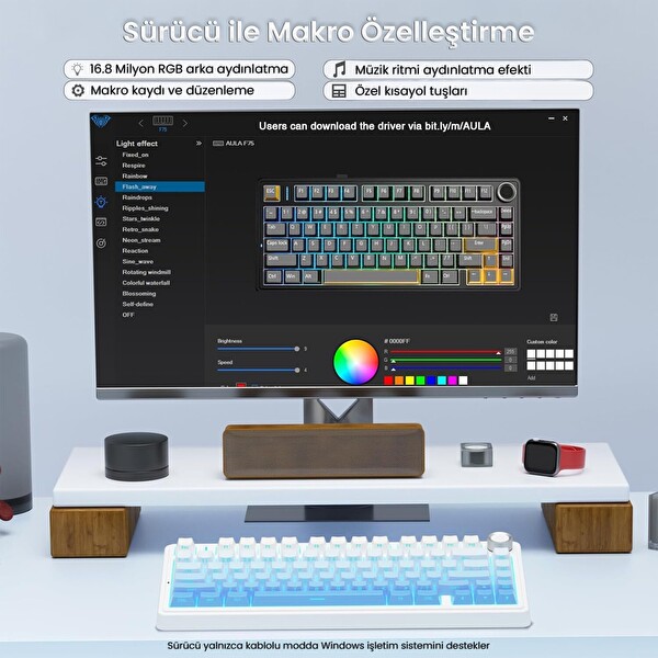 Aula F75 Mekanik RGB TKL Seiya Switch Kablosuz Makrolu Hot Swap Gaming Klavye - Gradyan Mavi