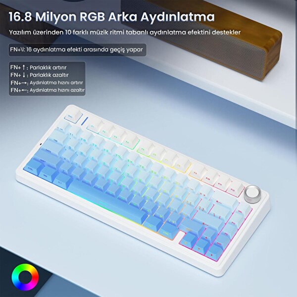 Aula F75 Mekanik RGB TKL Seiya Switch Kablosuz Makrolu Hot Swap Gaming Klavye - Gradyan Mavi
