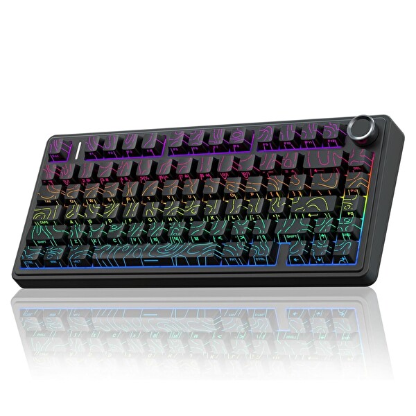 Aula F75 Mekanik RGB TKL Seiya Switch Kablosuz Makrolu Hot Swap Mekanik Klavye Desenli Siyah
