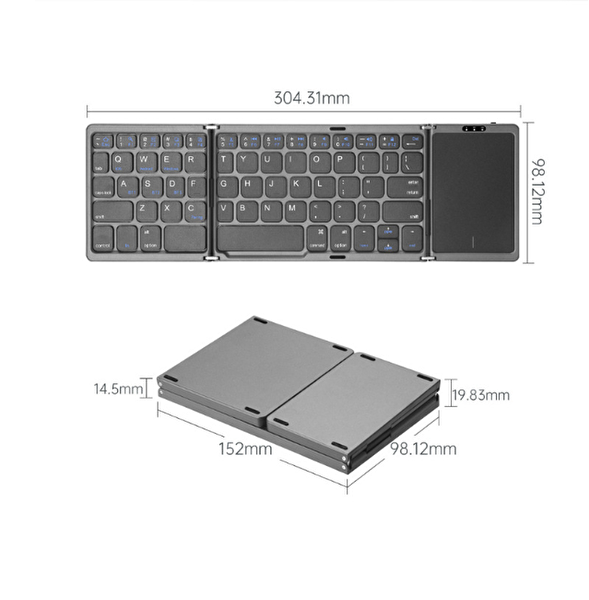 Hzl Store Katlanabilir Siyah Her Cihaza Bluetooth İle Uyumlu Portatif Taşınabilir Dokunmatik Mini Klavye