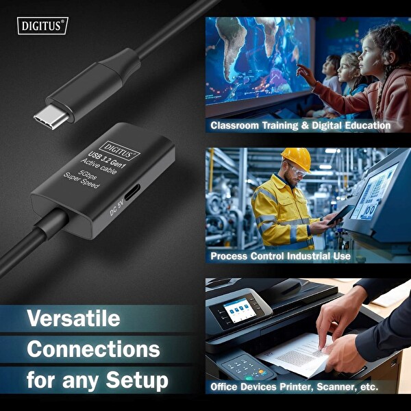 Digitus 5G - USB 3.2 Gen1 USB-C - USB-C (M/F) Aktif USB-C Uzatma Kablosu 5 M