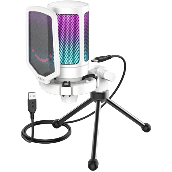 Fifine Ampligame A6VW RGB USB Beyaz Gaming Mikrofon