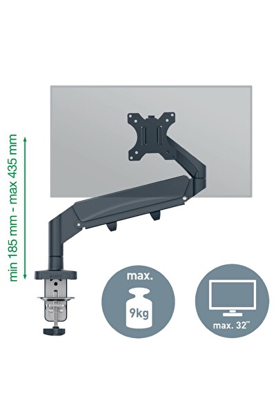 Leitz 6489 Ergo Yerden Tasarruf Sağlayan Tekli Monitör Kolu Koyu Gri