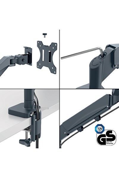 Leitz 6489 Ergo Yerden Tasarruf Sağlayan Tekli Monitör Kolu Koyu Gri