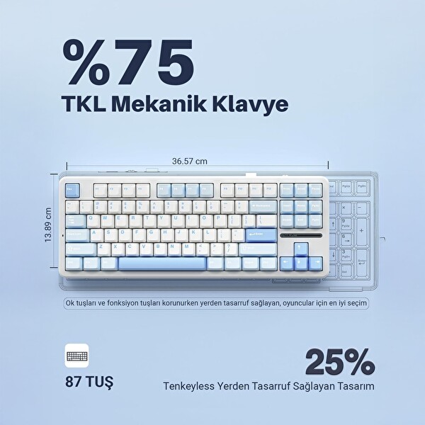 Aula F87 PRO Mekanik RGB TKL GrayWood V3 Switch Kablosuz Makrolu Hot Swap Klavye Buz Mavi