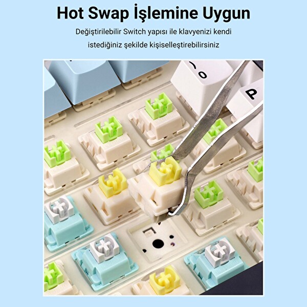 Aula F75 Mekanik RGB TKL Ice Vein Switch Kablosuz Makrolu Hot Swap Klavye Lacivert