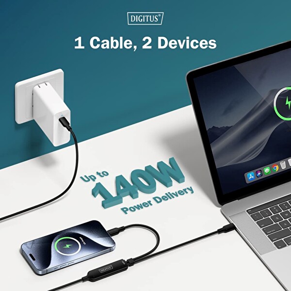 Digitus USB-C 2in1 140W 1.8 M Şarj Kablosu