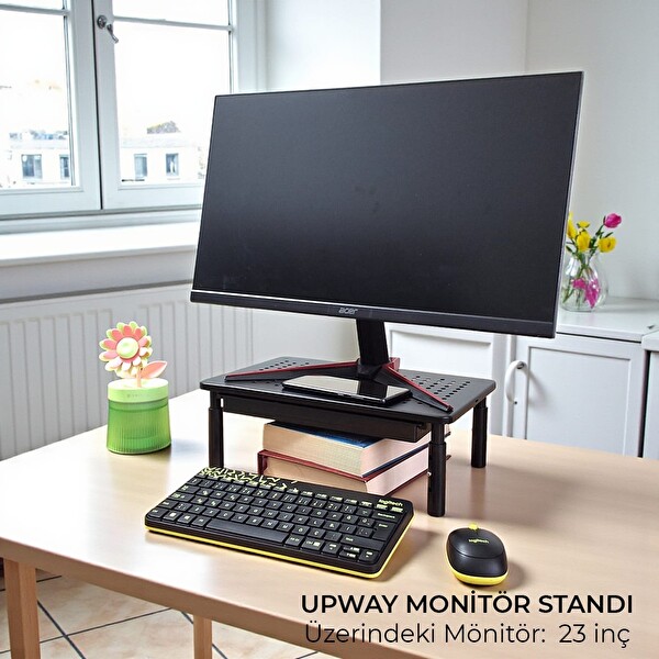 Upway Çekmeceli Metal Laptop - Monitör Standı - Yükseklik Ayarlı 20 KG Kapasiteli
