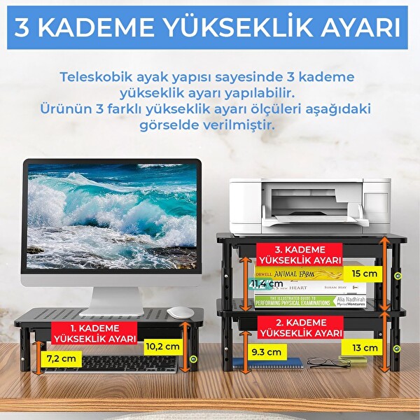 Upway Çekmeceli Metal Laptop - Monitör Standı - Yükseklik Ayarlı 20 KG Kapasiteli