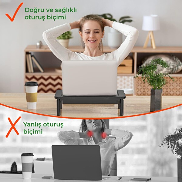 Upway Çekmeceli Metal Laptop - Monitör Standı - Yükseklik Ayarlı 20 KG Kapasiteli